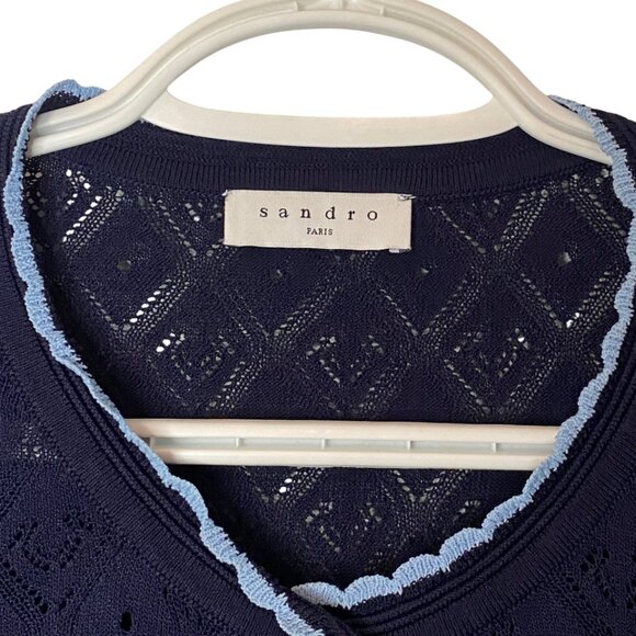 Sandro blue knit scalloped hem button-up cardigan size XS - Picture 3 of 4